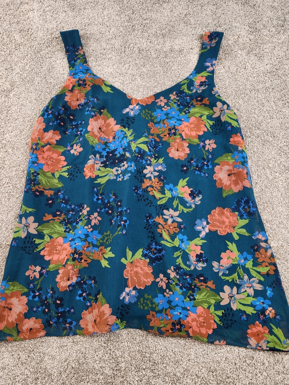 Cabi Style 3449 Womens Teal Blue Floral Still Life Cami Tank Top Size Large